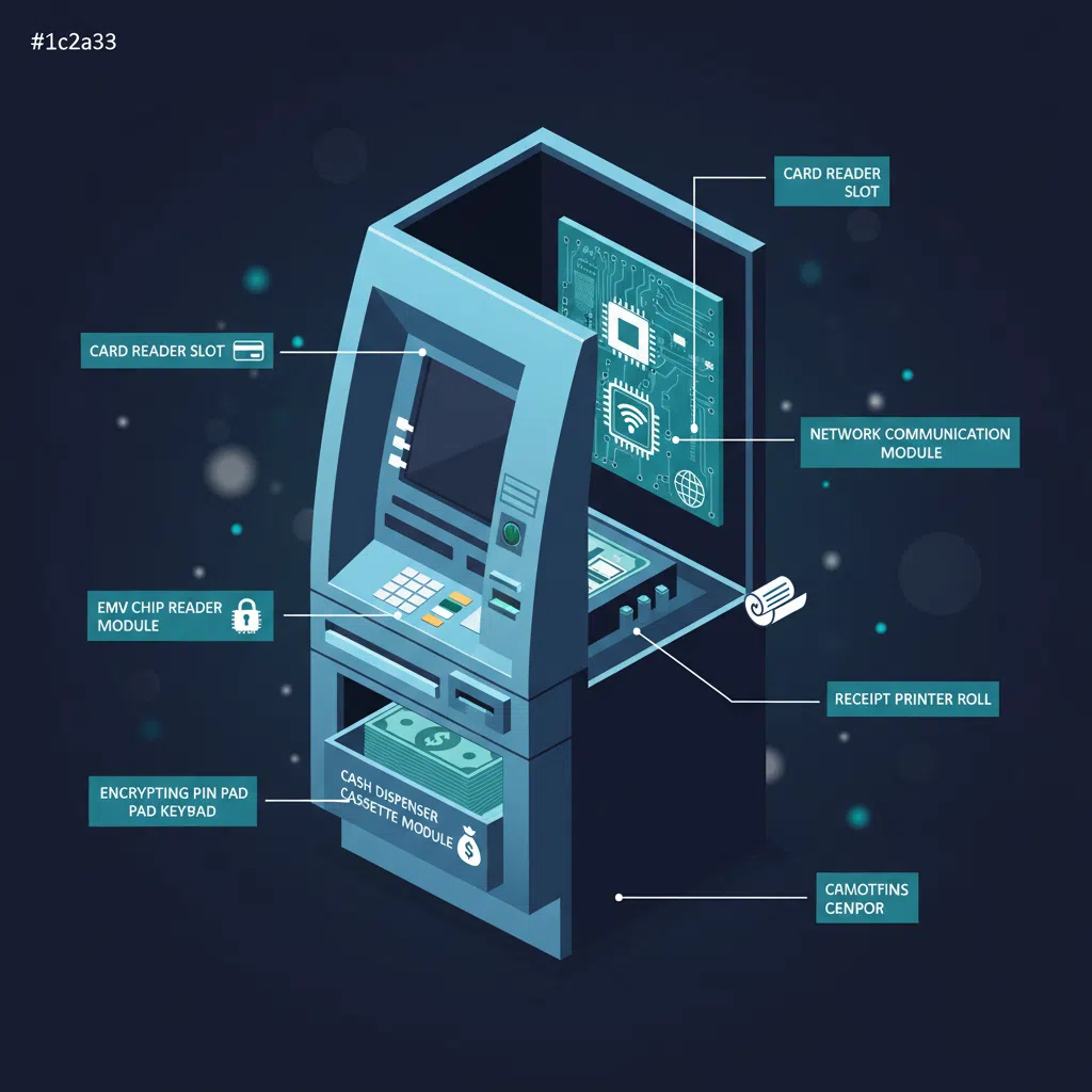 Diagrama isométrico dos componentes internos de um caixa eletrônico